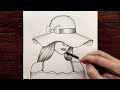 Şapkalı Bir Kız Nasıl Çizilir - Adım Adım Kolay Kız Çizimi - Karakalem Güzel Bir Kız Nasıl Çizilir