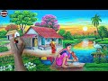 Beautiful Village Landscape Scenery Painting| Indian Village Scenery Painting With EarthWatercolor