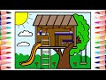 How to draw a cute tree house, easy and simple, step by step