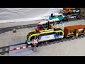 Loading cargo on a cargo wagon by Reach stacker and Lego Freight Train 60336 manoeuvres