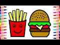 How to draw a cute burger and fries, easy and simple, step by step