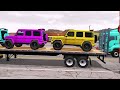 Flatbed Trailer Cars Transportation with Slide Color - Speed bump vs Cars vs Bollards - Beamng #1