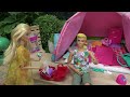 Barbie and Ken w Barbie's Baby and Sister Chelsea: Pink Camper Morning Routine and Barbie Pool Fun