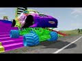 Double Flatbed Trailer Truck vs Speedbumps | Train vs Cars | Tractor vs Train | BeamNG.Drive #8