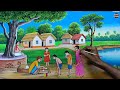 Summer Season Scenery Painting|Beautiful Indian Village Scenery Painting With Earthwatercolor