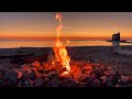 4K Campfire on the Beach - Crackling Fire With Peaceful Jazz Music | Mackinac Island Michigan