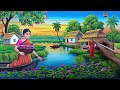 Beautiful Village Landscape Scenery Painting| Indian Village Scenery Painting With EarthWatercolor