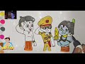 How to draw little Singham, Chhota Bheem and Krishna drawing | colourful 💙❤💚 drawing | easy drawing