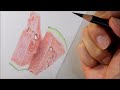 【色鉛筆画】スイカの重ね塗り How to draw a watermelon with colored pencils