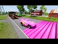 Double Flatbed Trailer Truck vs Speedbumps Train vs Cars | Tractor vs Train Beamng.Drive 003