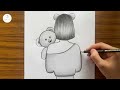 How to draw a girl holding a teddy bear || Girl drawing step by step || Easy drawing for beginners