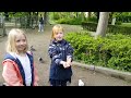 Brave Girls feeding Dutch Pigeons