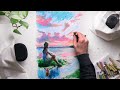 ASMR Drawing a Peaceful Lake with Pastels - No Talking