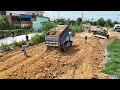 Full Video! Best Techniques Operator​ Team work! by Dozer push soil,push the dirt & Heavy Dump truck