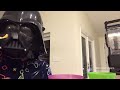 Darth Vader tries to eat mac & cheese￼