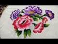 Hand embroidery | Orchid and Rose motifs flower design | kashmiri Stitch | long and short Stitch.