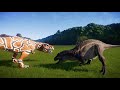 TYRANNOSAURUS REX VS DEINOSUCHUS (CROCODILE) - JURASSIC DINOSAUR BATTLE || JURASSIC WORLD EVOLUTION