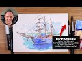 How to sketch a HISTORIC BOAT | Urban Sketching Tutorial