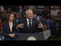 Tim Walz ends his speech during rally in Pennsylvania