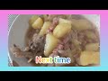 cooking chicken & spam w/potato & oyster sauce