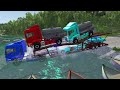 Double Flatbed Trailer Truck vs Speedbumps Train vs Cars | Tractor vs Train Beamng.Drive 050