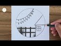 Easy circle scenery drawing || Circle drawing for beginners || Pencil drawing in circle step by step
