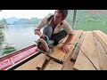 Girl makes wooden floors and houses floating on water.
