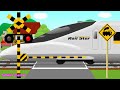 Japanese Blue Train (Shinkansen) passes a railway crossing | Kids animation