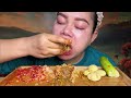 Nasi rendang sapi batang pepaya pedas jengkol muda lalapan sambal terasi MUkbang