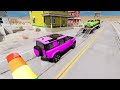 Double Flatbed Trailer Truck vs Speedbumps Train vs Cars | Tractor vs Train Beamng.Drive