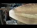 #woodworking ,the process of splitting large pine wood with a super sharp saw machine