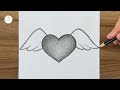 A cute heart with wing drawing || Cute drawing ideas for beginners || Step by step drawing