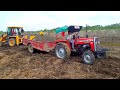 #tractor :- JCB loading soil in Massey Ferguson Tractor | But Tractor Trolley Stuck in Mud