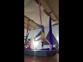 aerial silks sequence- angel hang to front dive to miracle split to front dive to Angel hang