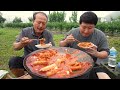 Tteokbokki with beef brisket and cheese and fries - Mukbang eating show