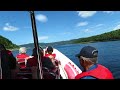 Corner Brook, Newfoundland, Canada. Zodiac boat heading downstream on the Humber River.