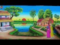 Beautiful Village Landscape Scenery Painting| Indian Village Scenery Painting With EarthWatercolor