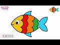 How to Draw a Cute Fish Easy for Kids | Fish Drawing and Colouring | Cute Little Drawings