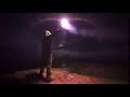 the man with a firework stick standing on the night mountain bezmv