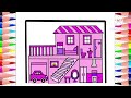 How to draw and paint a Barbie house, step by step, easy and simple