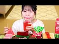 ASMR MUKBANG| Watermelon Desserts! Jelly Noodles, Ice cream, Cake, Macaroon, Rice cake, Juice.